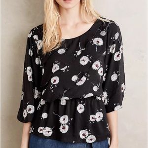 Anthropologie Deletta Wished Blooms Floral Ruffle Smocked Peplum Blouse Sz Small